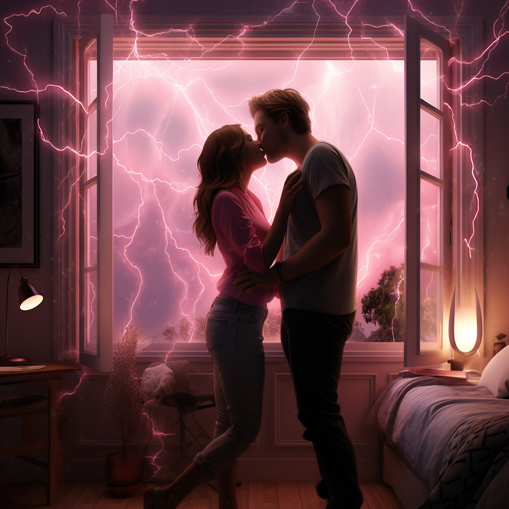Un couple dans une chambre romantique qui s'embrasse
